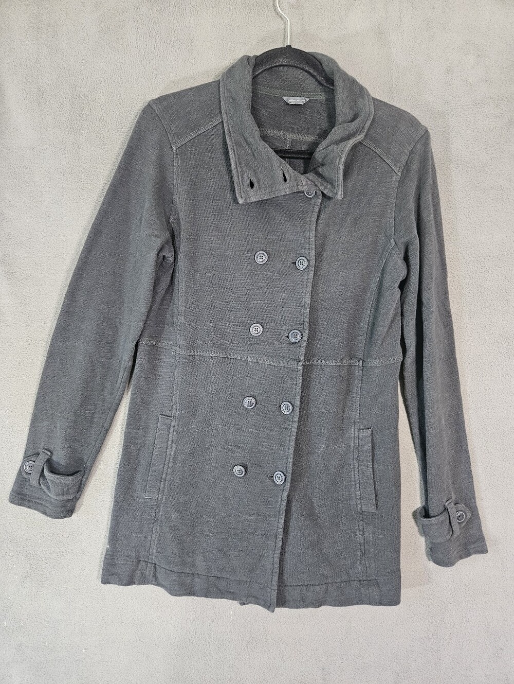 Eddie Bauer sweatshirt jacket features a double-breasted button Cotton Womens M